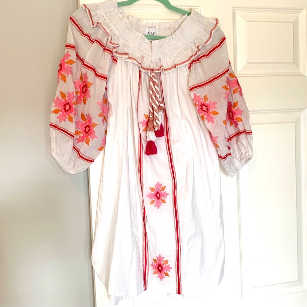 Misa Los Angeles Embroidered Off Shoulder Dress